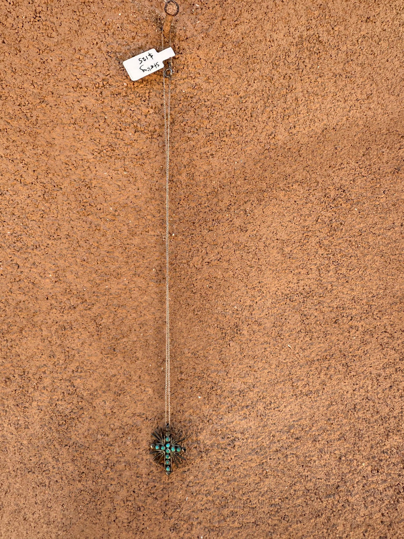 Zuni Cross with Sunburst - Turquoise & Sterling Pendant