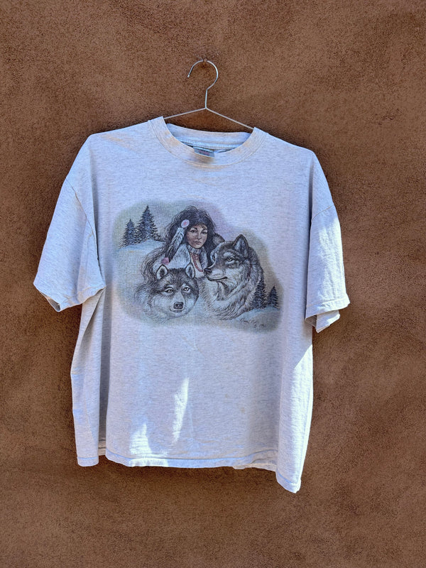Native Woman with Wolves T-shirt