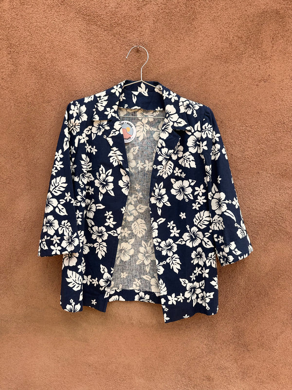 Handmade Blue & White Hibiscus Blazer