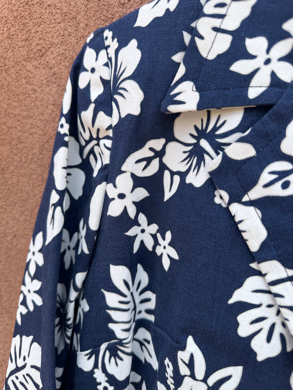 Handmade Blue & White Hibiscus Blazer