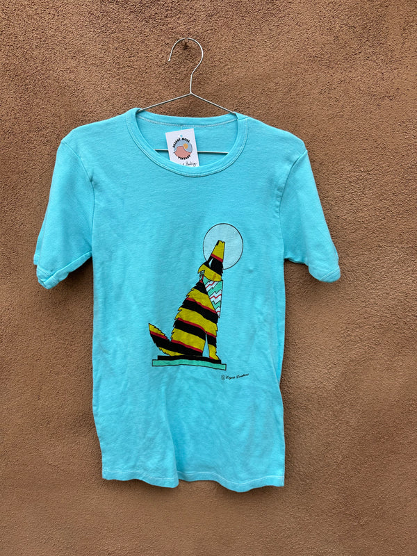 Light Blue Howling Coyote Southwestern T-shirt by Coyote Creations