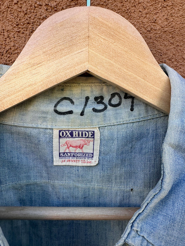 J.C. Penney Ox Hide Sanforized Repaired Denim Work Shirt