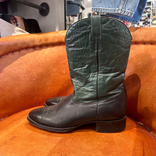 Vintage Chris Romero Two Tone Green/Black Handcrafted Boots  display picture 2