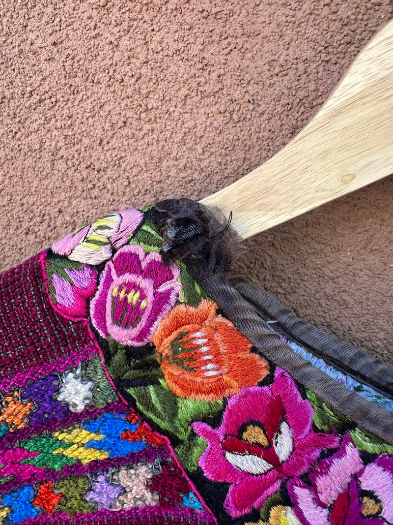 Raspberry & Gray Embroidered Floral Poncho