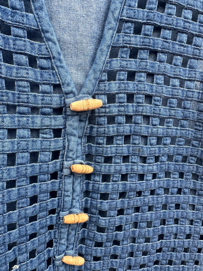 Denim Mesh Vest with Wood Toggles