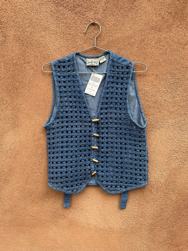 Denim Mesh Vest with Wood Toggles