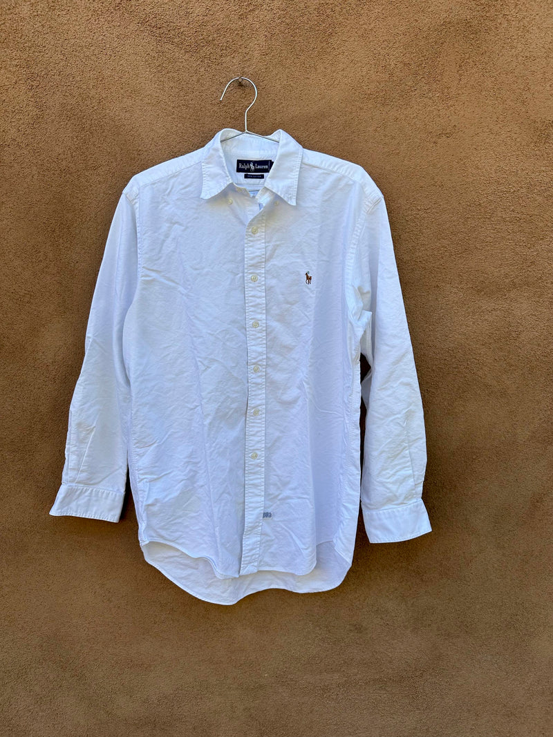 White Cotton Twill Button Up Ralph Lauren Shirt - as is