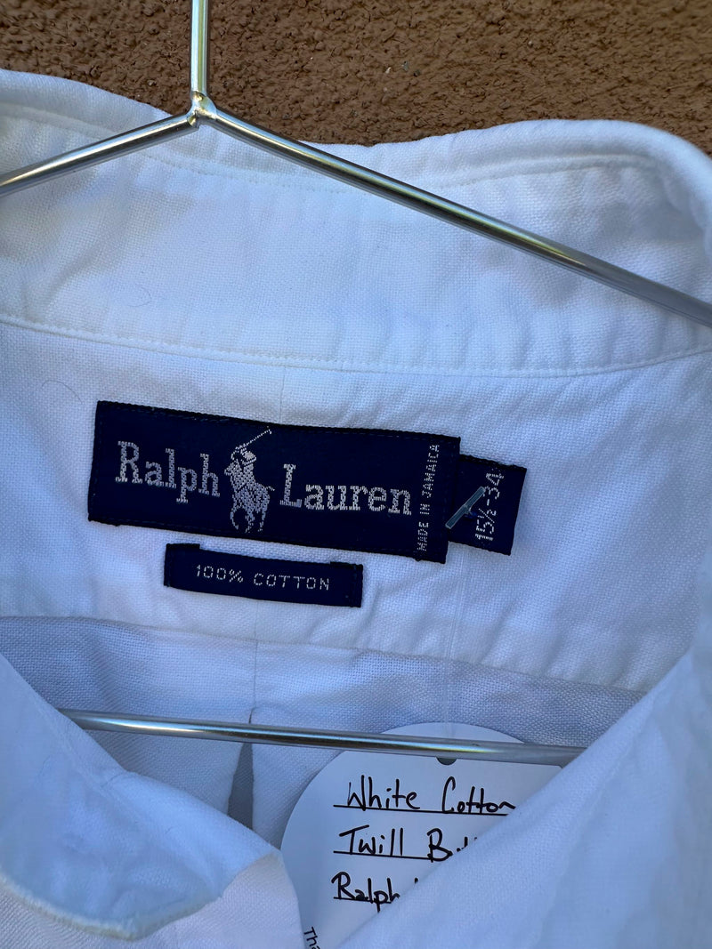 White Cotton Twill Button Up Ralph Lauren Shirt - as is