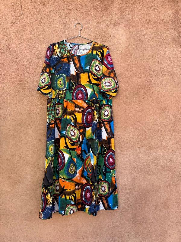 Abstract Print Flowy Cotton Dress