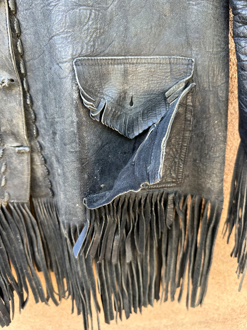 1930's/1940's Horsehide/Cowhide Leather Fringe Jacket - as is