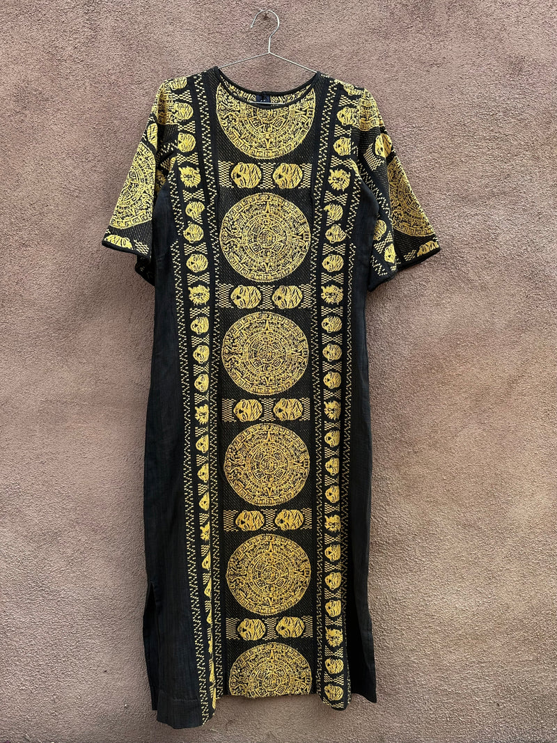 Vintage Long Dress with Aztec Calendar DESERT MOSS VINTAGE Vintage Long Dress with Aztec Calendar DESERT MOSS VINTAGE