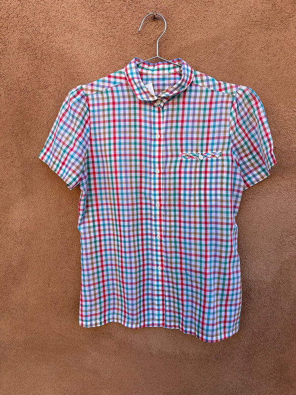 Multi Color Check Lightweight Blouse with Pocket