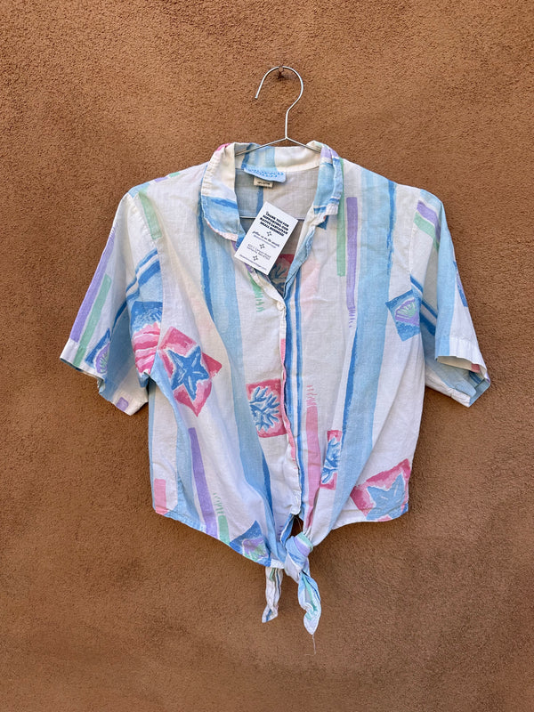 Seashell & Coral Waist Tie Blouse by Cotton Connection