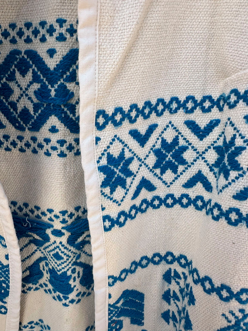 Guatemalan Cotton Textile Vest with Blue Embroidery