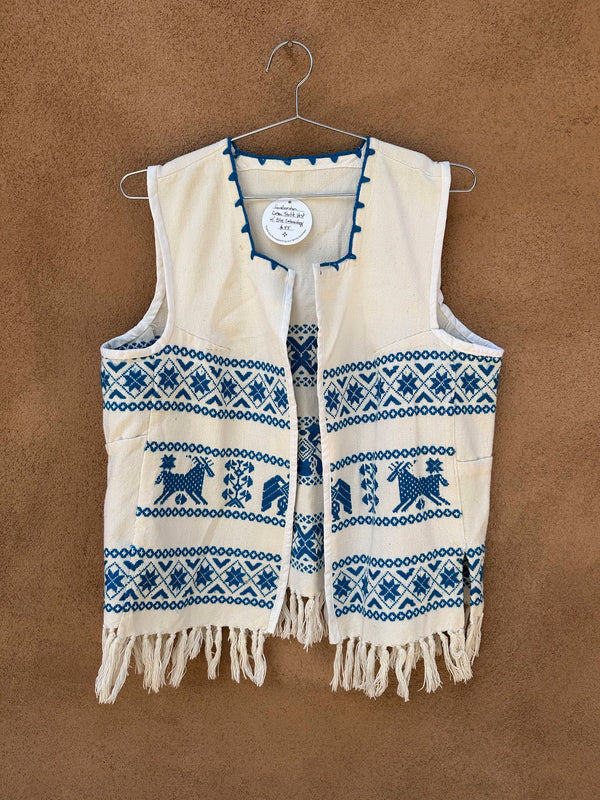 Guatemalan Cotton Textile Vest with Blue Embroidery