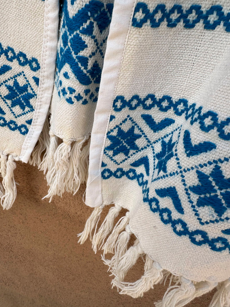 Guatemalan Cotton Textile Vest with Blue Embroidery