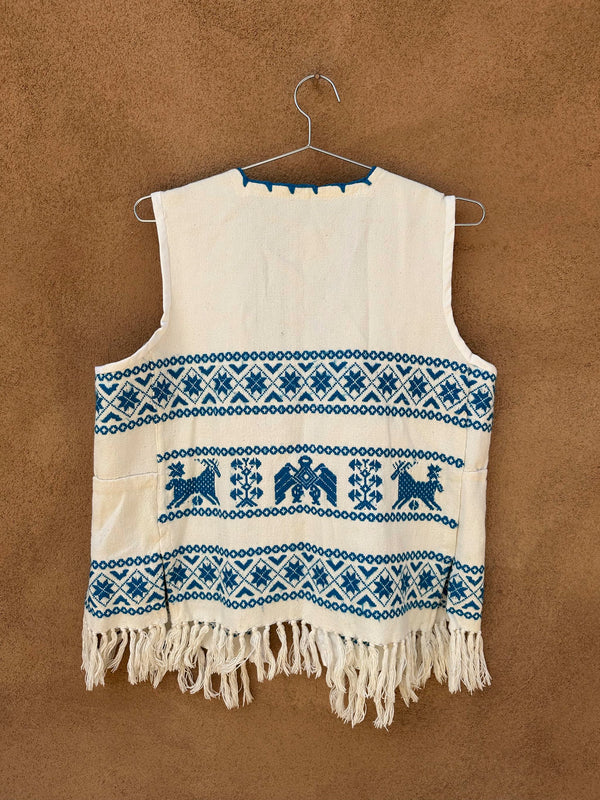 Guatemalan Cotton Textile Vest with Blue Embroidery