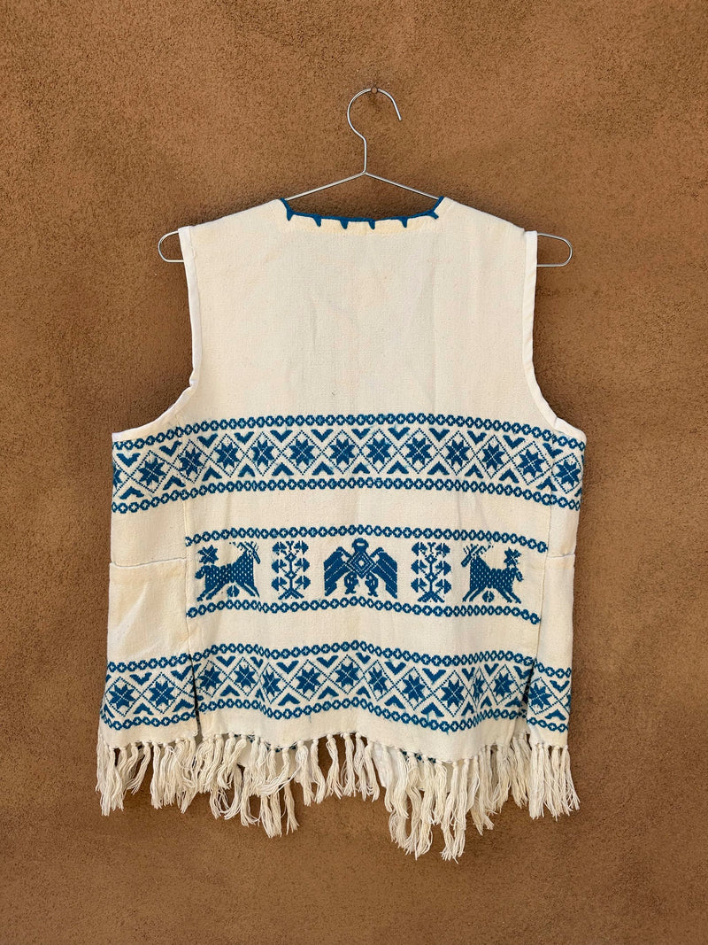 Guatemalan Cotton Textile Vest with Blue Embroidery
