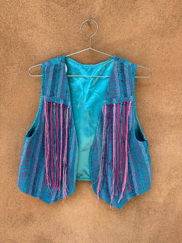 Woven Western Vest with Fringe & Satin Lining