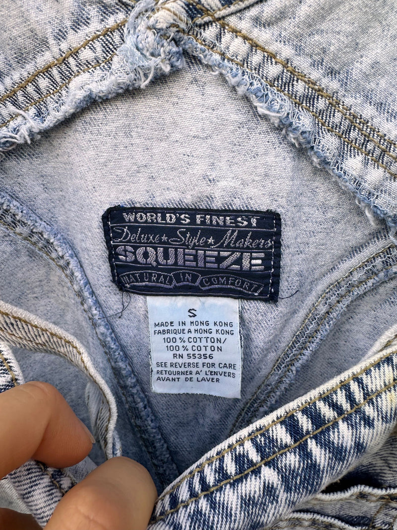 Squeeze 1990's Acid Washed Denim Shortalls - Shorts Overalls