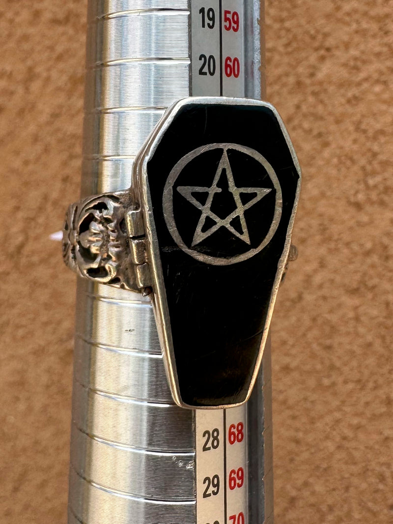 Sterling Silver Coffin Ring with Skeleton