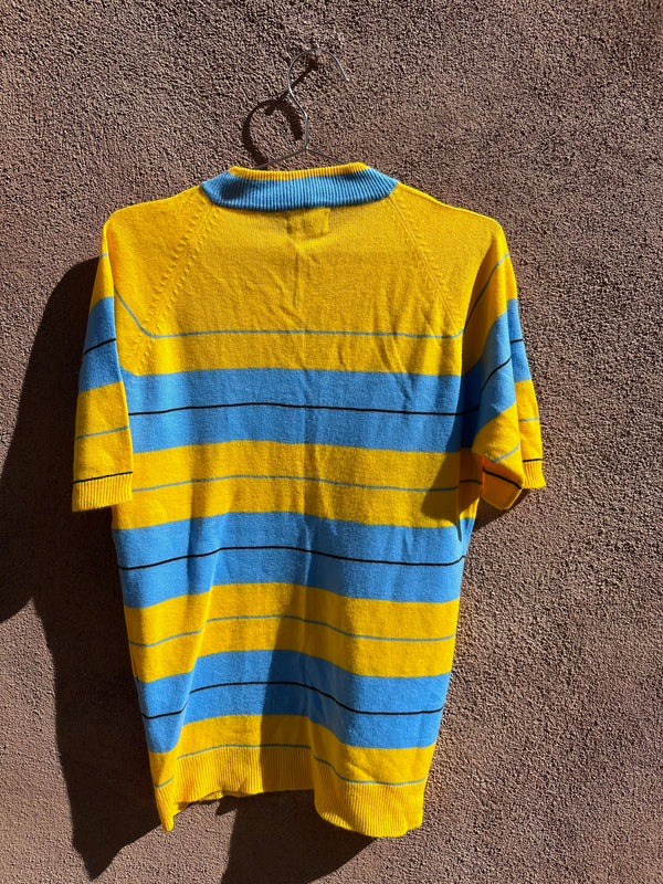 1960's Blue & Yellow V-neck Short Sleeve Sweater
