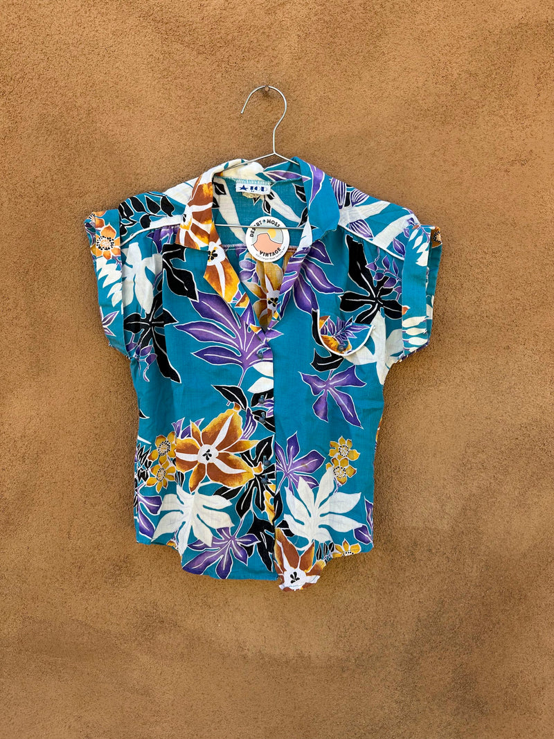 1980's Top Hawaiian Blouse, Made in USA