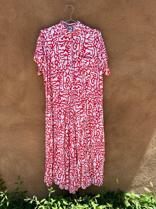 Abstract Red and White Dress