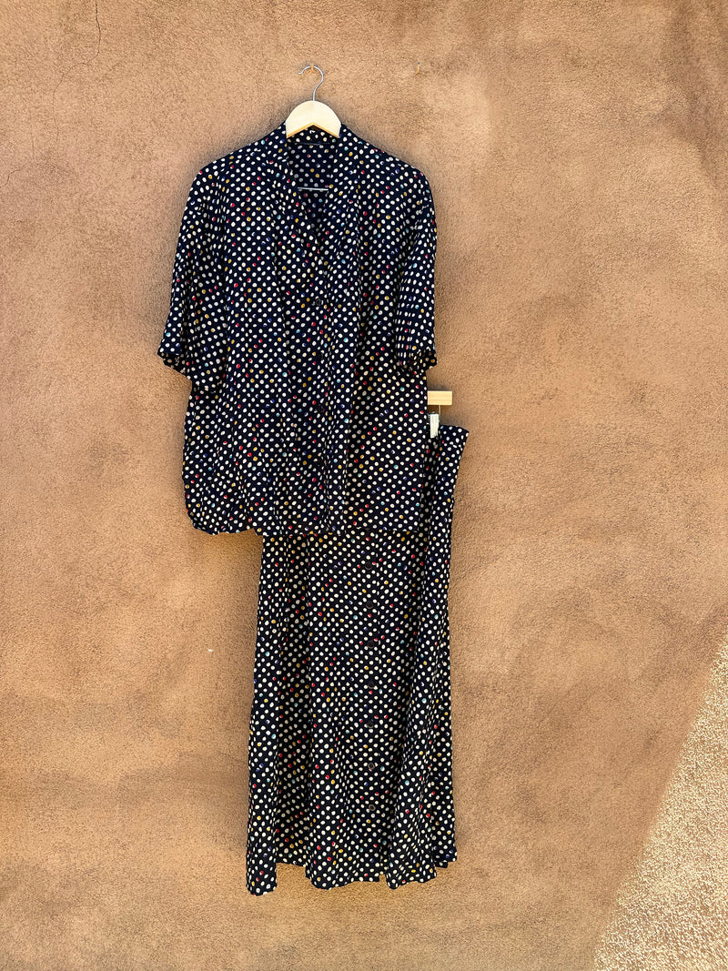 Modiano Polka Dot Rayon Skirt and Blouse Set