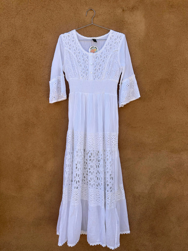 White Boho Maiden Dress, 100% Cotton