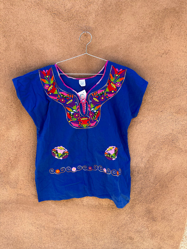 Blue Mexican Puebla Blouse with Tie