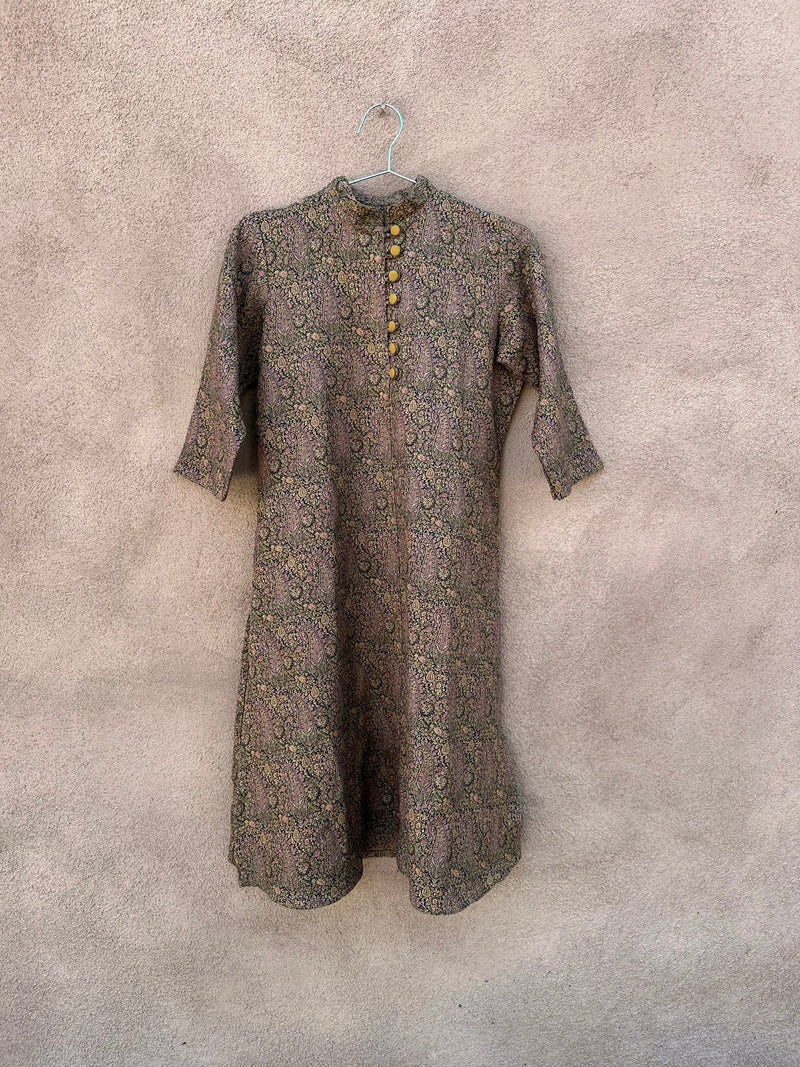 70's Era Paisley Dress with Standing Collar