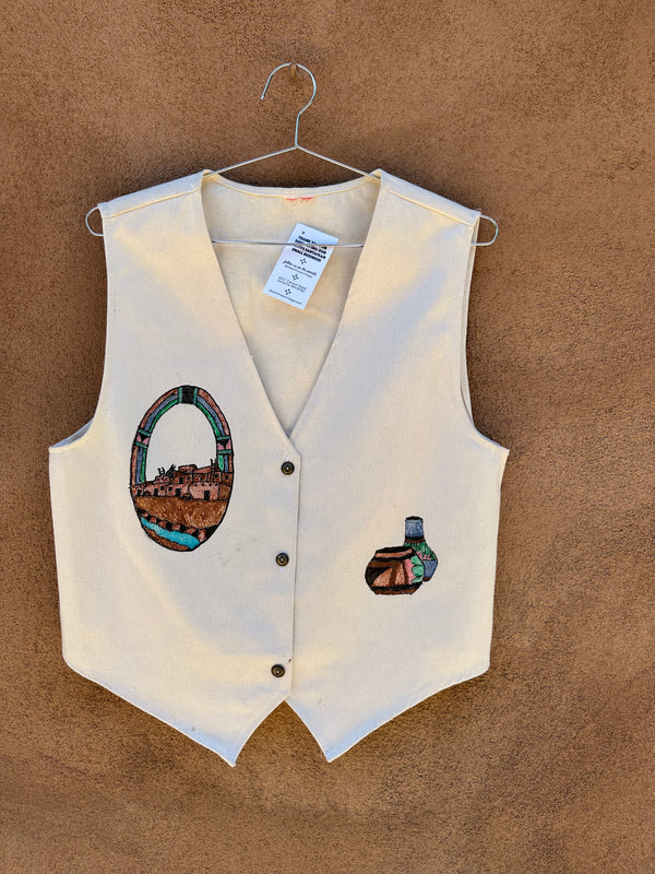 Roadrunner/Pueblo Themed Canvas Vest