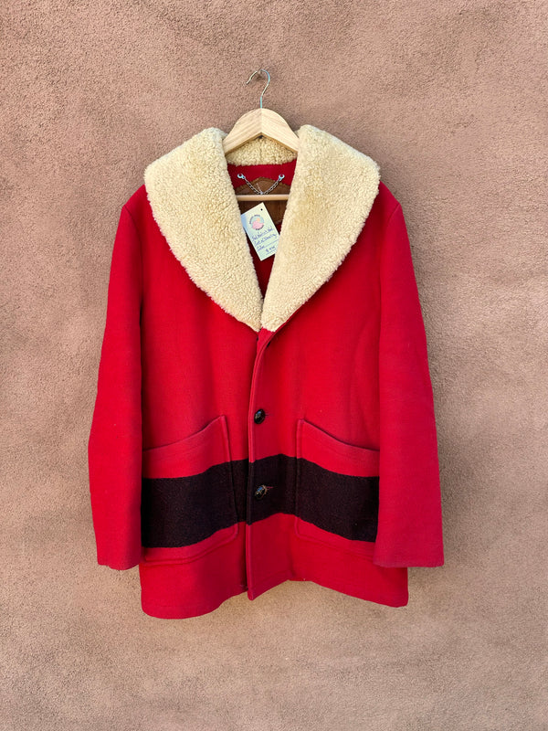 Red Woolrich Wool Coat with Shearling Collar