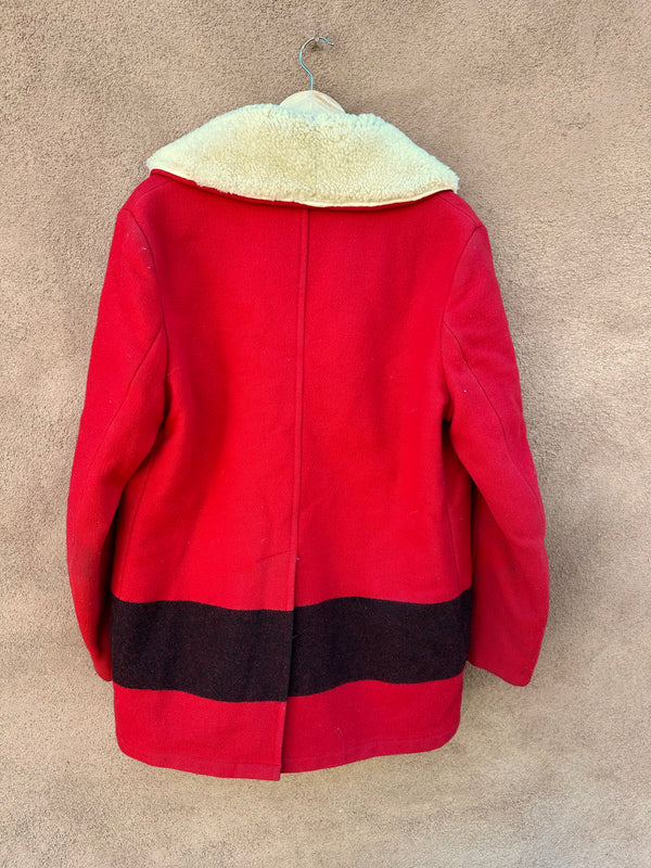 Red Woolrich Wool Coat with Shearling Collar