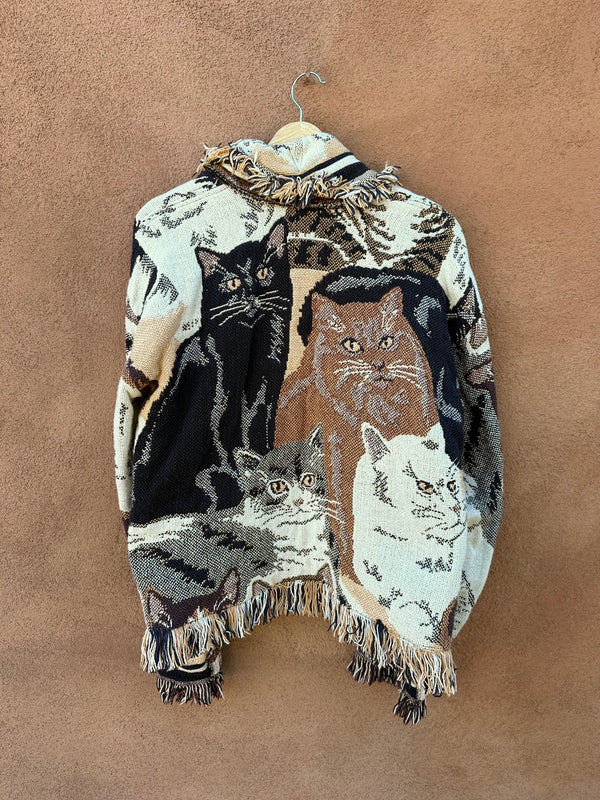 Cat Tapestry Jacket with Fringe