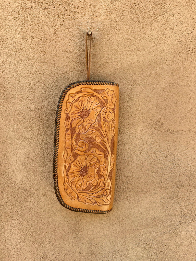 Large Hand Tooled Leather 1960's Clutch