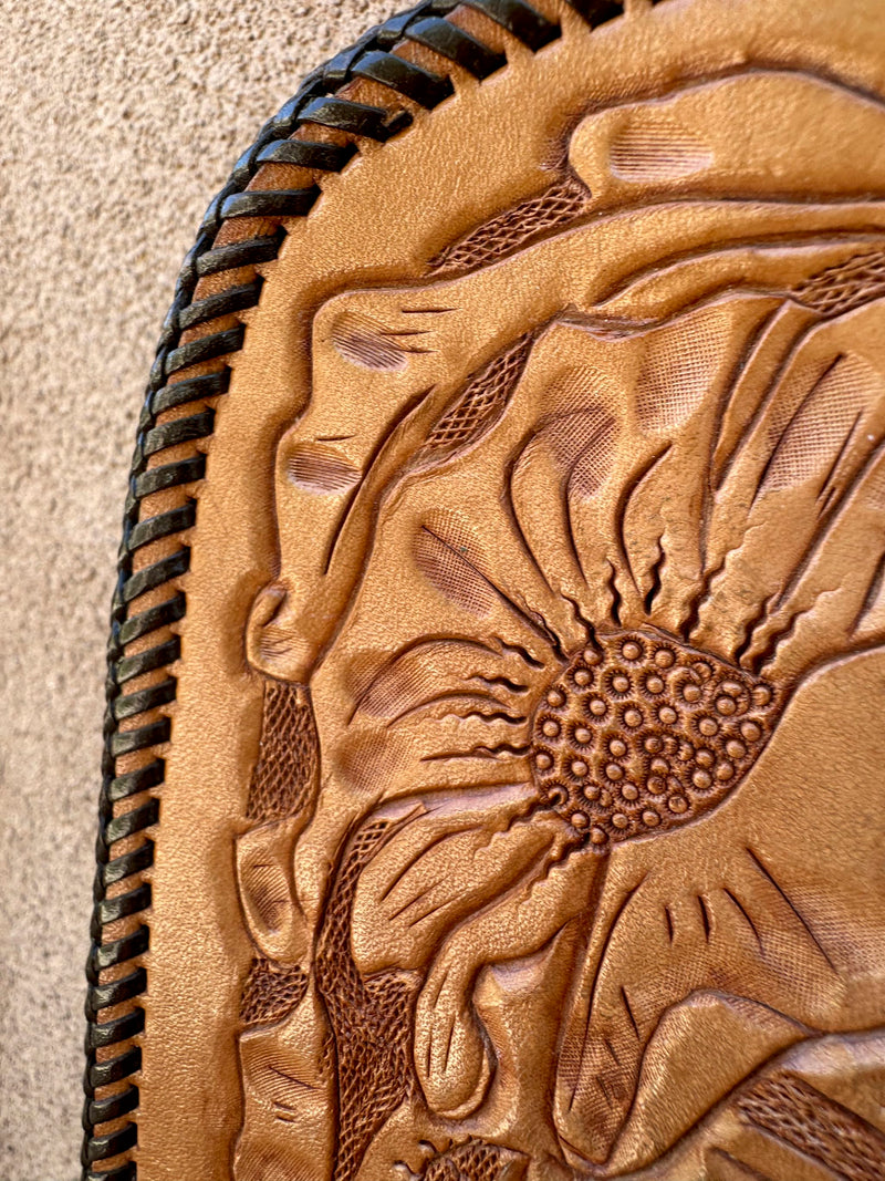 Large Hand Tooled Leather 1960's Clutch