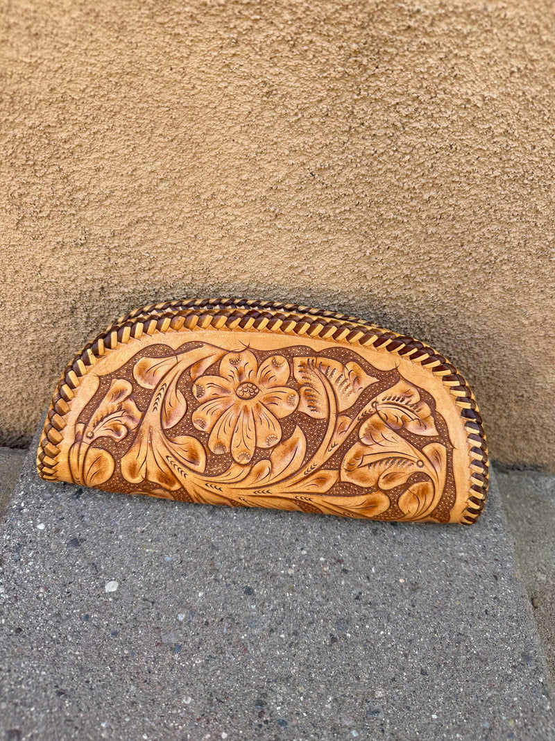 1960's Tooled Leather Clutch with Zipper