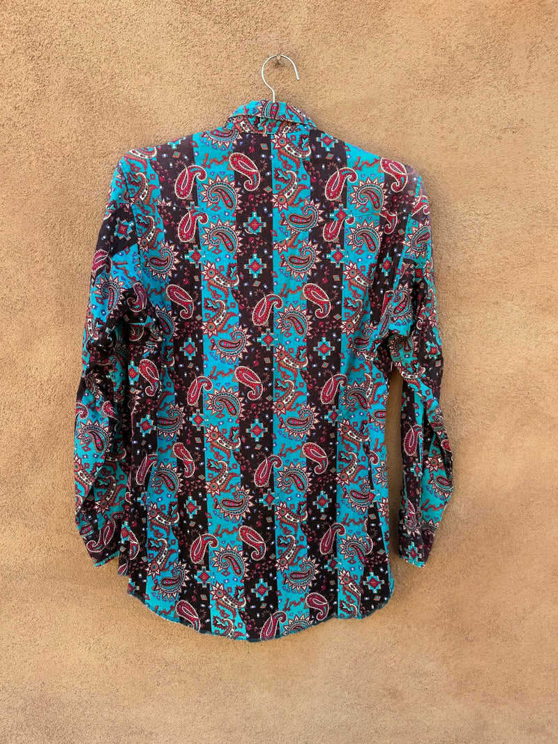 Blue Paisley Southwest Style Wrangler Rodeo Shirt