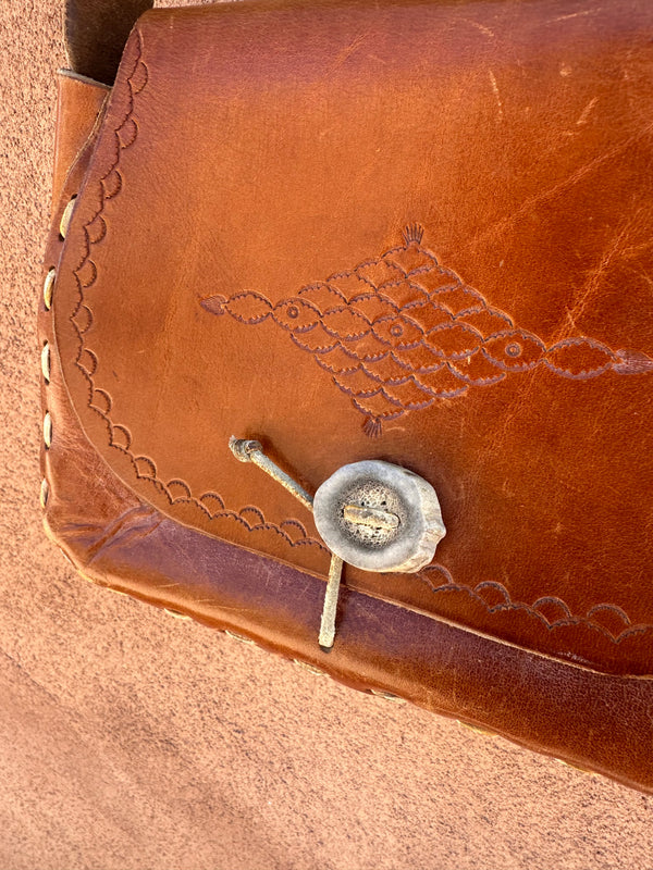 Embossed 70's Purse with Antler Clasp Button