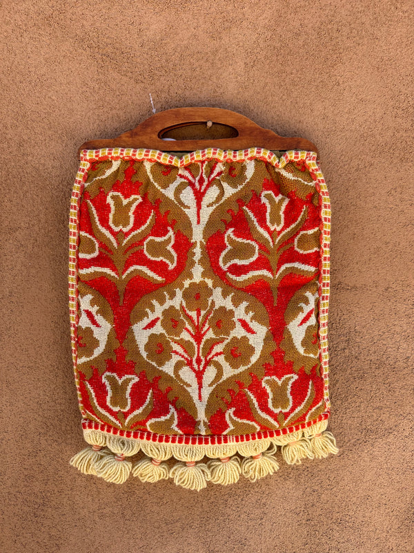 Tapestry Handbag with Wood Handles