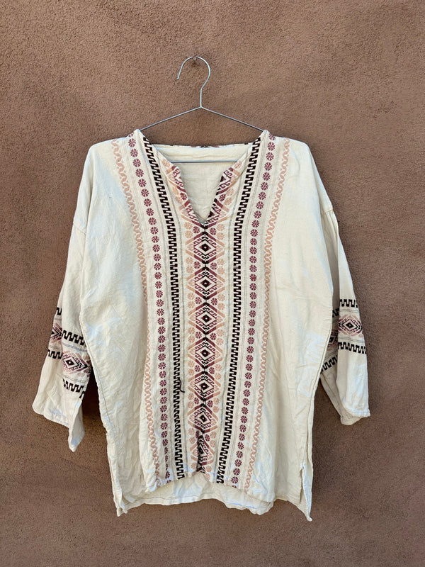 Cream & Earthtone Embroidered Mexican Top - as is