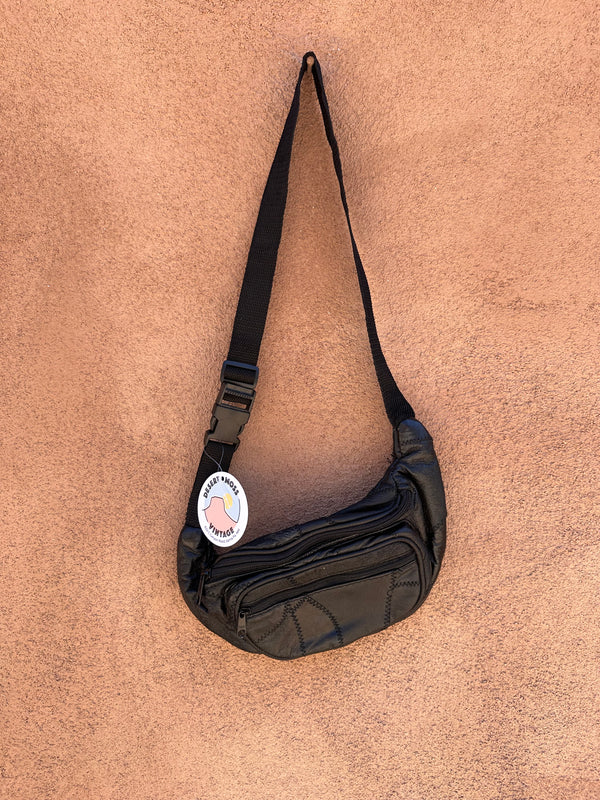 Black Leather Patchwork Fanny Pack