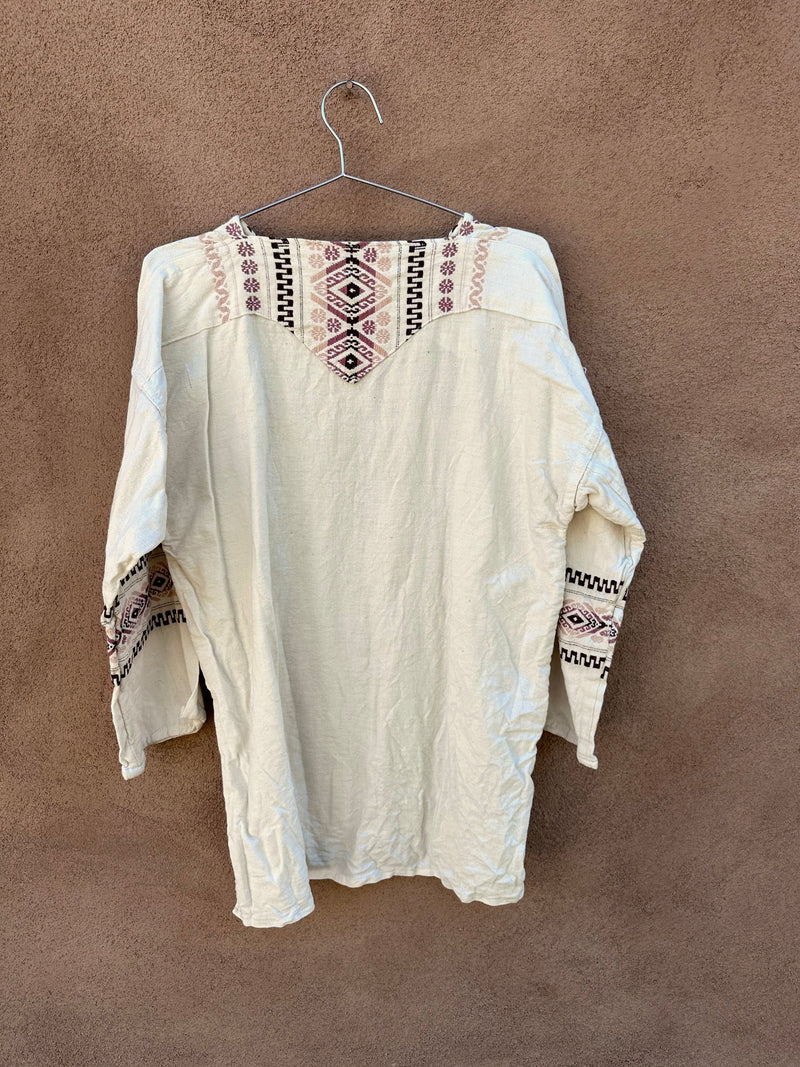 Cream & Earthtone Embroidered Mexican Top - as is