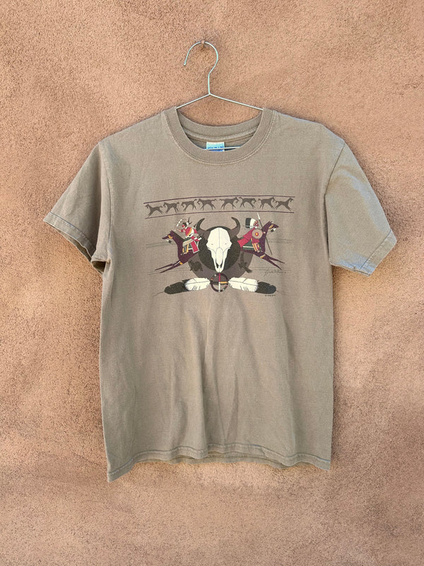 Buffalo Skull - Native American on Horseback T-shirt