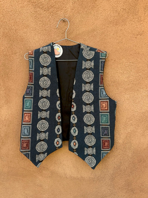 Concho Belt Tapestry Vest with Satin Lining
