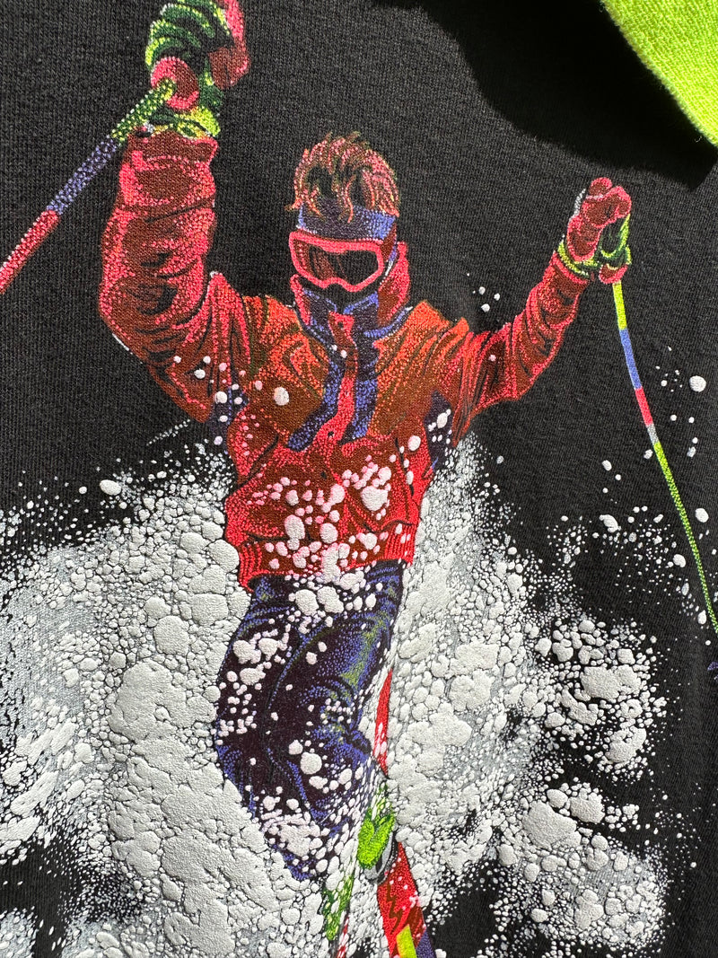 1990 Long Sleeve Ski Tee with Neon Collar