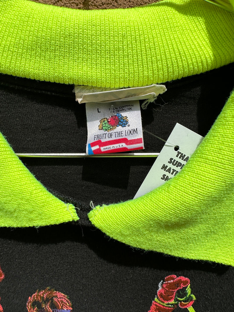 1990 Long Sleeve Ski Tee with Neon Collar