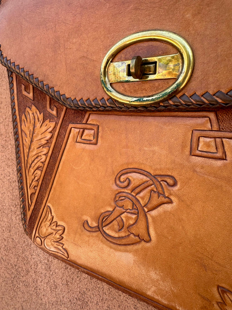1960's Tooled Leather Filigree "B" Purse
